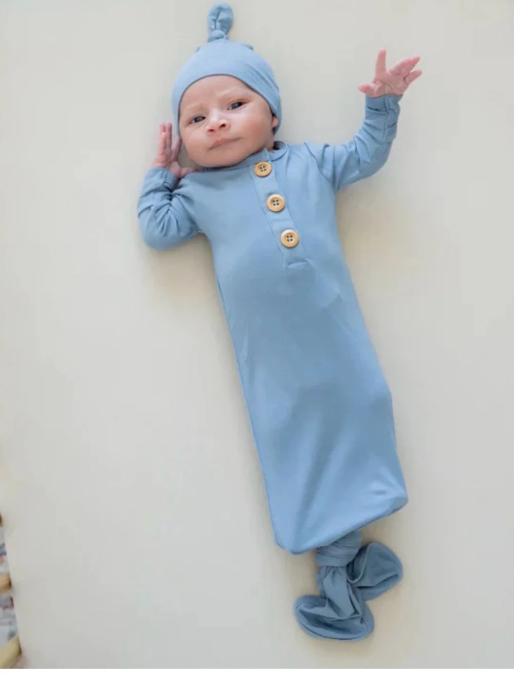 Kyte Baby Knotted Bamboo Gown Blue Coming Home Easy Access Newborn